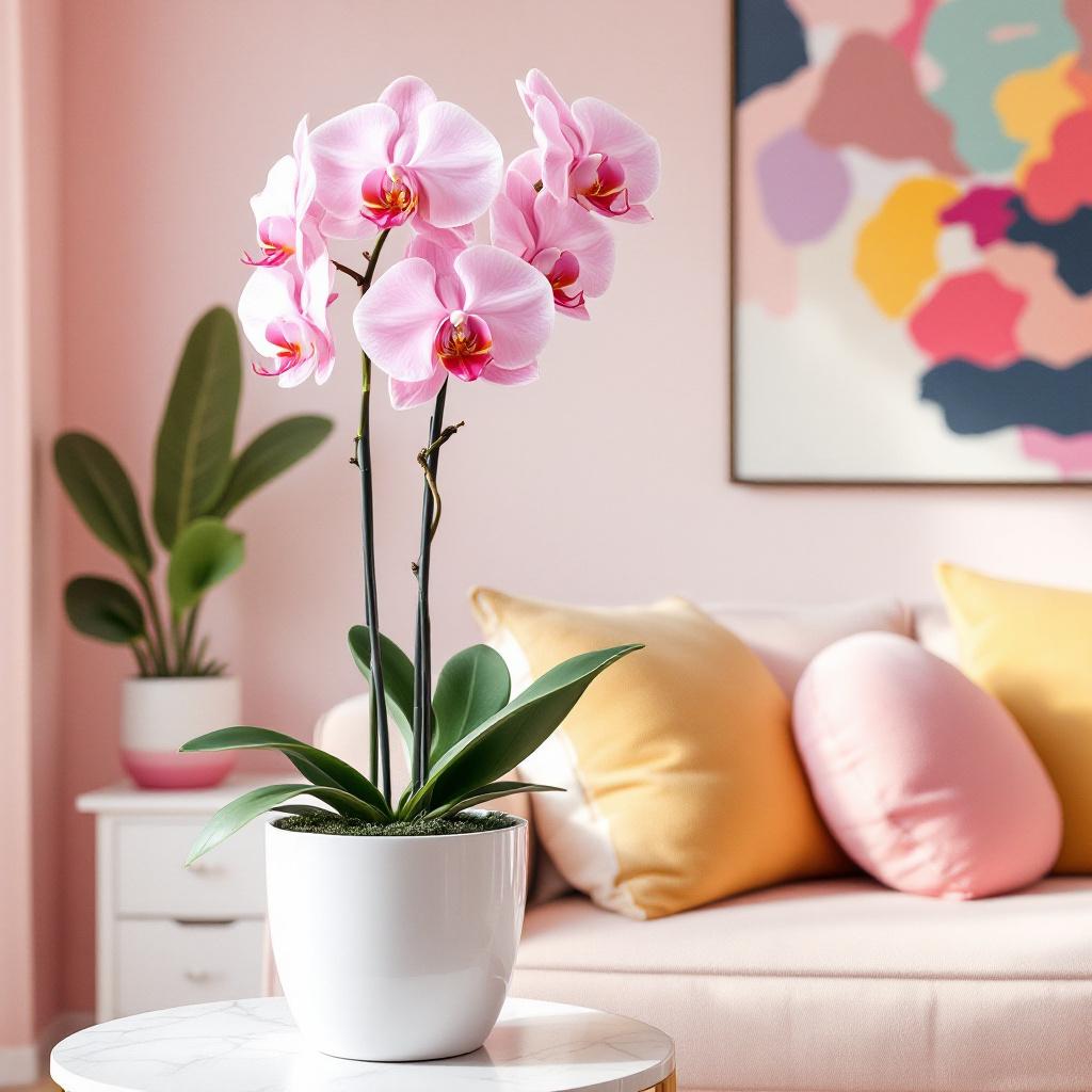 Orchid in a white pot