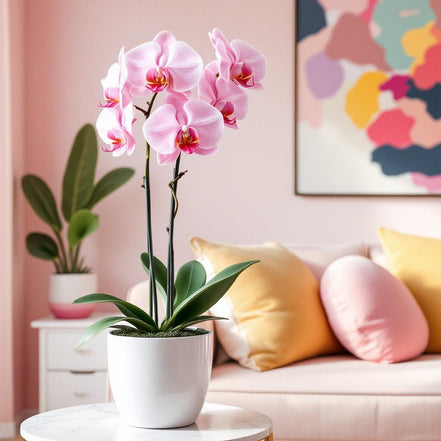 Orchid in a white pot