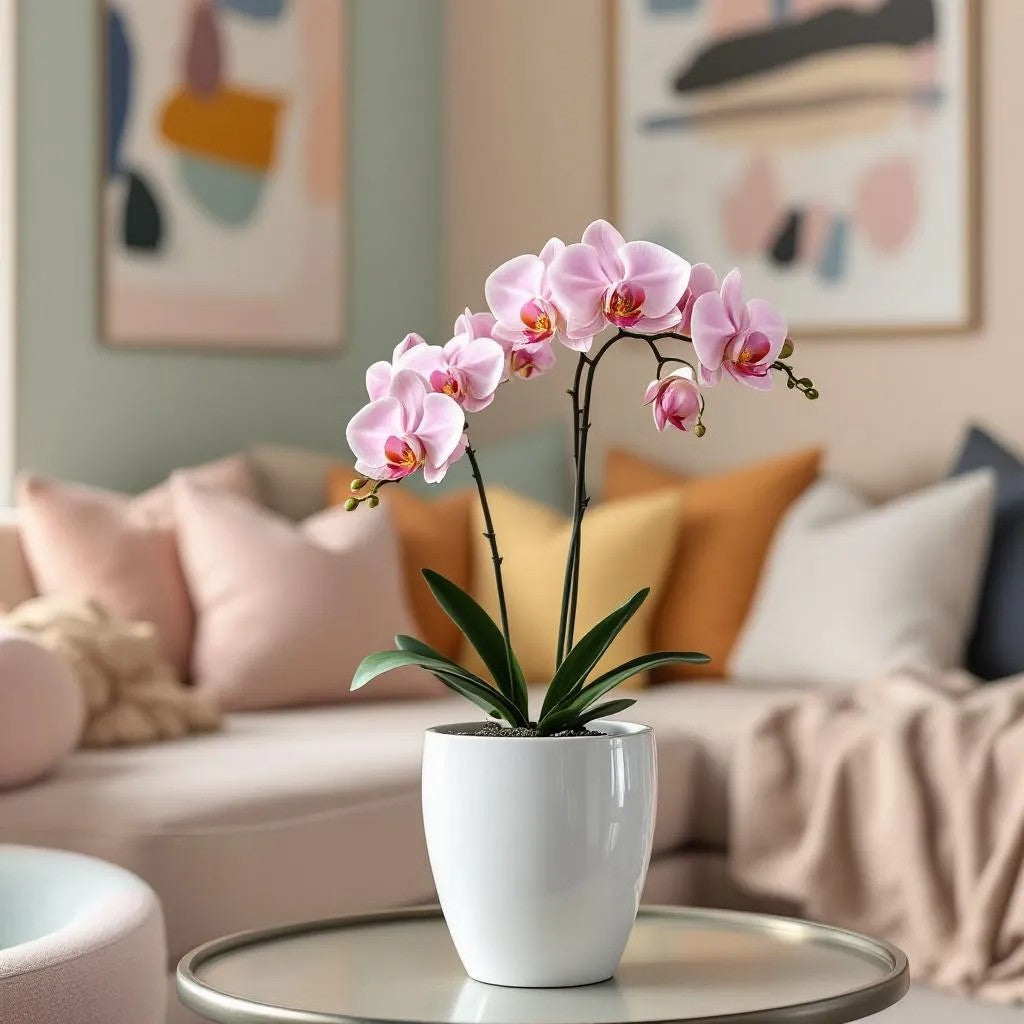Orchid in a white pot