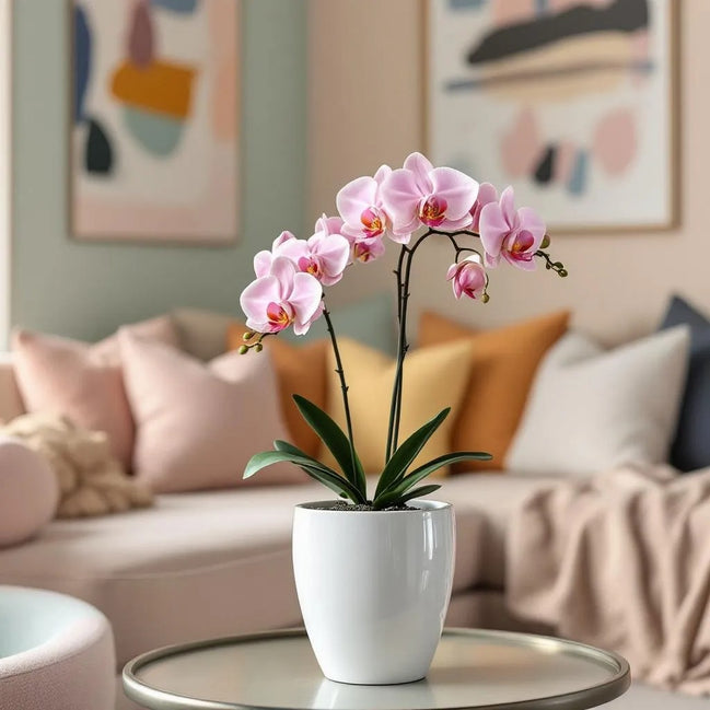 Orchid in a white pot