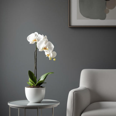 White Orchid 22" in ceramic pot
